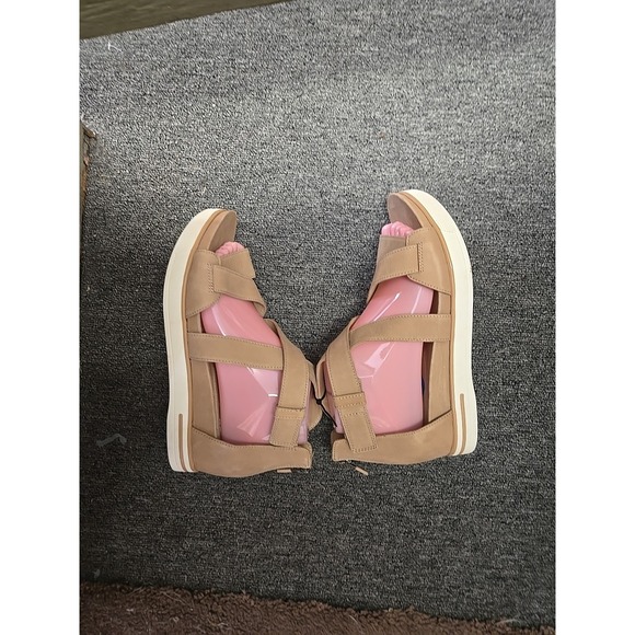 EILEEN FISHER Beige Nubuck Leather Ankle Strap Platform Sandals Zip Size 9.5 M - Picture 4 of 7